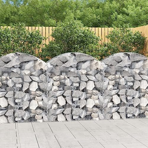 Higsose Gabione Mit Hochbogen 100x50x100/120cm Silber,Verzinktes Eisen,Gabione Wand,Mauersteine Gartenmauer,Gabionen Bank,Steinkorb Drahtkorb,Gabionenkörbe,Befüllbarer Steinkorb,Stützmauer