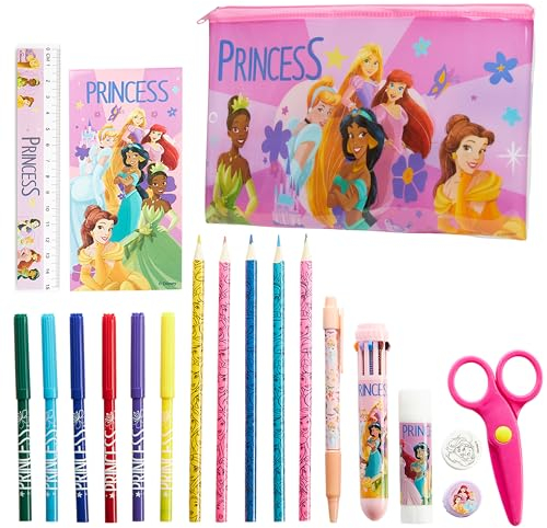 Disney Prinzessinnen Federmäppchen Mädchen, Gefülltes Pencil Case mit Schreibwaren - Mädchen Geschenke (Rosa Prinzessinnen)