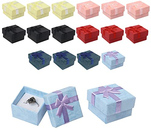 18 Stück Kleine Geschenkverpackung Box, Schmuck Geschen kbox Mit Schleife Elegante Schmuckschachtel Papier Box Mit Deckel für Schmuck Ringe Halsketten Ohrringe