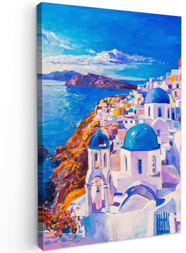 MuchoWow© Leinwände Groß XXL Wall Decoration Bilder Schlafzimmer Deko | 80x120 cm - Pictures Canvas Painting Wanddekoration Wohnzimmer Kunstdruck - Gemälde - Griechenland - Wasser - Ölfarbe