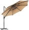SONGMICS Parasol de Jardin 300 cm, 28 LED Solaires, UPF 50+, Parasol d’Extérieur, Parasol de Terrasse, Pivotant à 360°, Inclinaison Fluide, Manivelle, avec Base en Croix, Marron Chameau GPU047K11