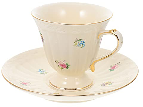 Juego de taza de té y platillo, Cazas de café de cerámica, taza de café de té de estilo europeo con taza de café de cerámica con platillo de porcelana tazas de latte británica con adornos de oro for l