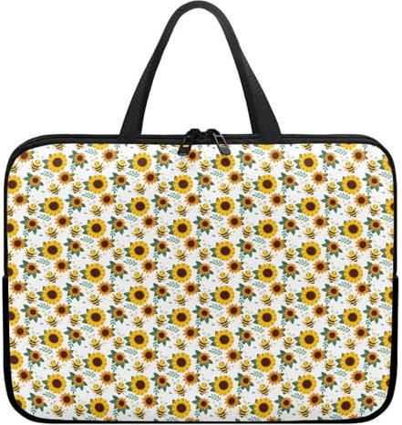 Surwin Laptop Sleeve Case with Handle, Bee Pattern Computer Covers for Laptops Waterproof Laptop Cover Bag with Zipper Laptop Briefcase Bag Durable Laptop Sleeve (17 inch,Yellow Sunflower)