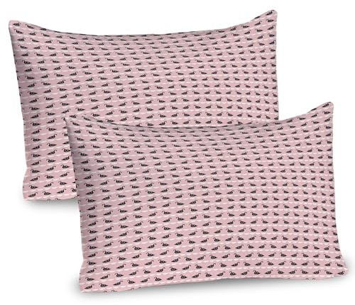 ABAKUHAUS Swans Kissenbezug Packung mit 2, Abstrakte Blumen Ziergeflügel mit Scallop Streifen auf Pastell Hintergrund, Dekorativer Gedruckter Kissenbezug, 80 x 40 cm, Schamesröte Anthrazit grau