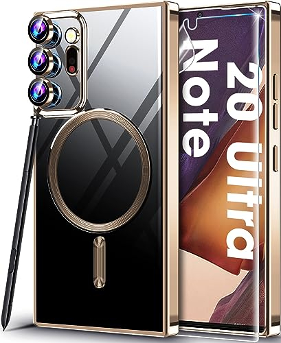 Neivi Handyhülle für Samsung Galaxy Note 20 Ultra Hülle Mag-Safe mit Kameraschutz mit Schutzfolie,Transparent Vergilbungsfrei UnzerstörbarerMilitärschutz Stoßfeste Schutzhülle Note 20 Ultra (-Gold)