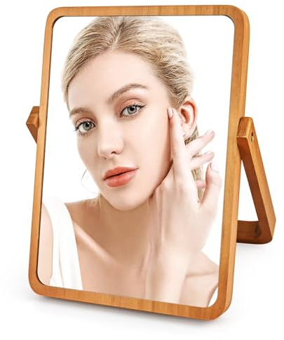 JTOOYS Miroir cosmétique, miroir de table rotatif à 360 °, miroir de maquillage sur pied, rectangulaire, pour coiffeuse, bureau, salle de bain, chambre à coucher