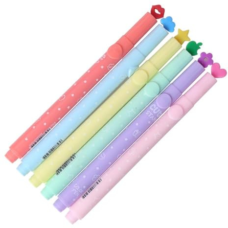6 Stück Kreative Bunte Stempel Textmarker, Marker Leuchtstifte mit Verschiedenen Kurvenformen für Journaling, Notizen, Kalender, Büro, School Stuff