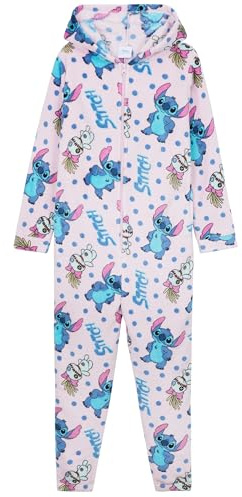 Disney Stitch Pile Pigiami Interi con Cappuccio Bambina, Accogliente Pigiama Set