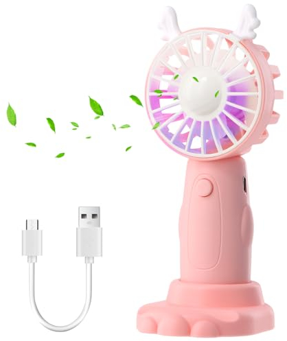 Vesaneae Ventilator mit Beleuchtung,Tragbarer Mini Ventilator,Mini USB Wiederaufladbar Hand Ventilatoren Leise,3-Gang-Personal Small Desk Fan,Klein Aufladbar Hand Ventilatoren Für Reisen Büro Rosa