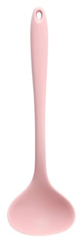 Silicone Soup Ladle, 11.2in Silicone Cooking Ladle Heat Resistant Soup Ladle Soup Serving Spoon Non Stick Ladle Spoon for Cooking(Pink)
