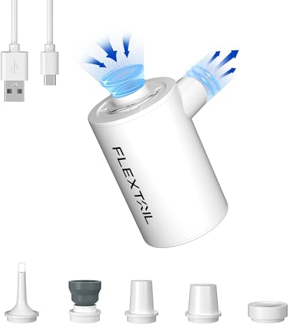 FLEXTAIL MAX Pump 2024, Portable Air Pump with 1600mAH Battery USB Rechargeable Air Pump-Quick Inflate Deflate for Air Mattress, Pool Toys, Floats, Swimming Ring, Air Bed, Vacuum Storage Bags