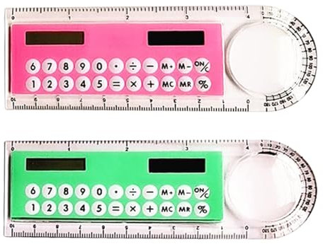 BIGULA Calcolatrice Multifunzionale 2 Pezzi Calcolatrice Solare Progettata 4 in 1 con Righello Lente d'Ingrandimento e Goniometro Regalo per Studenti
