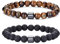 RANKEEF Tigerauge-Armband für Herren 8 mm Natursteinperlen Armband Set dehnbare Lavastein Armbänder verstellbares schwarzes Kristallperlenarmband für Männer und Frauen Geschenke