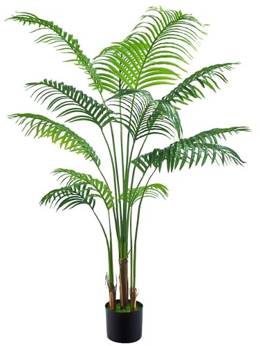 Künstliche Palme, 160 cm hoch, mit 12 abnehmbaren Stämmen, Kunstpflanze aus Seide, Feaux Dypsis Lutescens Pflanzen mit Topf für drinnen und draußen, Haus, Wohnzimmer