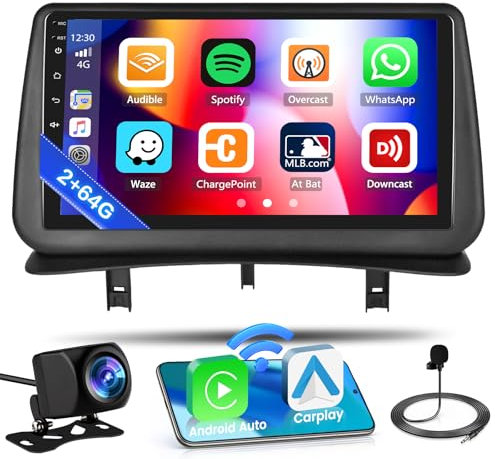 2+64GB Inefala para Renault Clio 3th 2005-2014 Android 13 Upgraded Car Radio, 9 Pulgadas HD Pantalla Táctil con Inalámbrico Carplay Android Auto GPS WiFi BT SWC FM/RDS Canbus Mic Cámara de Seguridad