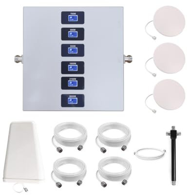 KKBSTR Amplificateur Reseau Mobile Amplificateur 4G 5G, 6 Bandes B1(N1)/B3(N3)/B7/B8/B20/B28(N28), Trois Antennes Intérieures