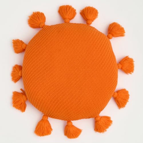 Süßes, weiches, rundes Sitzkissen mit Quaste, flauschig, Kawaii-Heimdekoration, Baumwolle, Bett, Überwurfkissen, Auto, Sofa, Stuhl, gestrickte Rückenkissen, orange, 40 x 40 cm