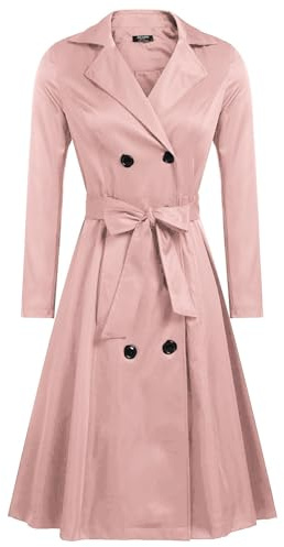 Zeagoo Women's Trench Coats Double-Breasted Long Coat with Belt, Light Pink, XL
