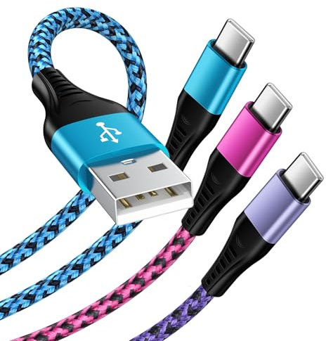 USB Typ C Kabel [3Stück 1.8M] 2.4A Ladekabel USB Type C Schnellladekabel Datenkabel Nylon USB C Handy Ladekabel für Samsung Galaxy S24 S23 S22 S21 A55 A54 A35 A15 A14 Note 10,Huawei P60,Google Pixel