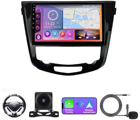 Radio estéreo para automóvil MLXABH Android 12 para Niss-an Qashqai X-Trail 2016-2021, radio estéreo para automóvil con pantalla táctil de 9 con Carplay inalámbrico/Android Auto/controles del volant