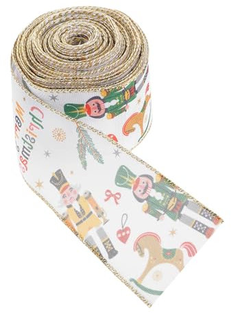 HAWILLOSCH Christmas Ribbon Nutcracker Seasonal Holiday Wrapping Ribbon for Wreaths and Tree Decorations DIY Bow Crafts