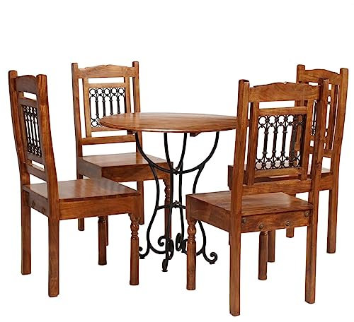 LAPOOH Essgruppe 5-TLG Esstisch Mit Stühlen, Tisch Mit Stühlen Set, Tisch Esszimmer, Esszimmergruppe, Esszimmer Set, Tischgruppe, Akazienholz Massiv mit Palisander-Finish