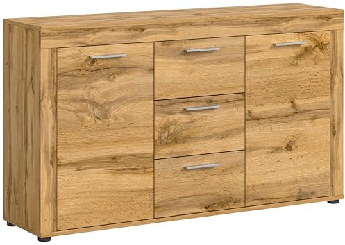 xonox.home Wohnzimmer Jam Sideboard Schrank Lowboard Wohnzimmerschrank Anrichte Stauraumschrank in Wotan Eiche Nb., ca.125x80x35 cm
