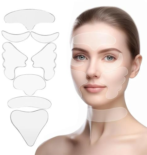 GGUFAY 8 pezzi cerotti in silicone, cerotti di bellezza riutilizzabili, nastri per lifting del viso, cerotti antirughe per il viso, linee sottili e rughe lisce