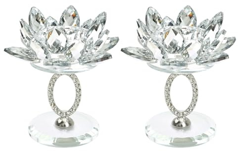Wasise Crystal Candle Holders - Fireplace Ornaments for Living Room, Bling Lotus Flower Glass Ornaments, Aromatherapy Candle Holder, Crushed Diamond Ornament Accessories for Wedding Dining Room