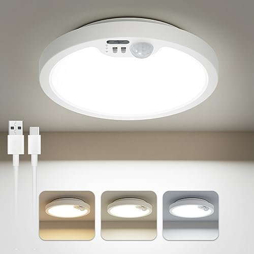 BLNAN LED Deckenleuchte mit Bewegungsmelder Innen, 7000mAh Aufladbar Akku Lampe mit Bewegungsmelder, 3000K/4000K/6000K, Kabellos Dimmbar Deckenlampe für Flur Treppe Balkon Garage