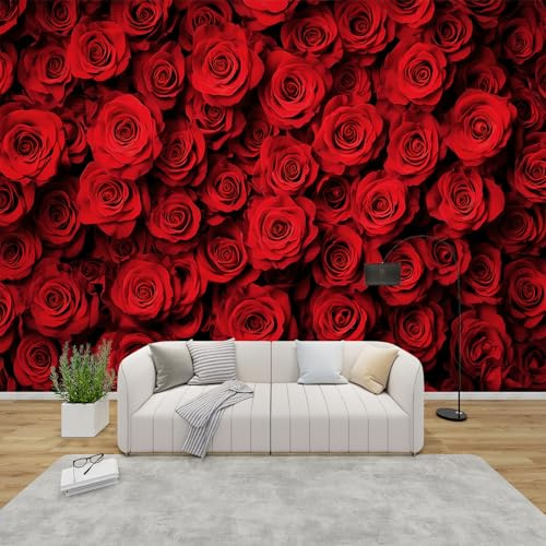 AevuCub Red Rose Wallpaper for Living Room - Romantic Roses Wall Murals for Bedrooms, Flower Wall Art, Non-Woven Photo Wallpaper 3D Effect, 200x140 cm