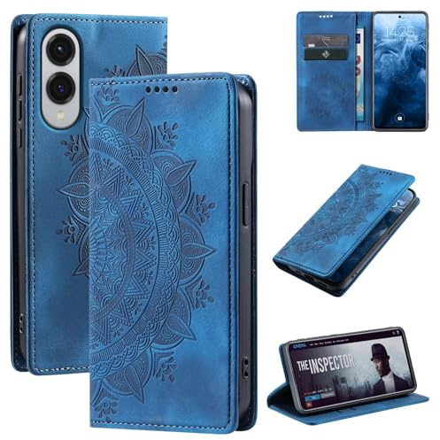 LBH Handyhülle für Samsung Galaxy S25 Edge Mandala Klapphülle RFID Schutz Kartenfächer Geldfach Design Cover Case Flipcase Blau