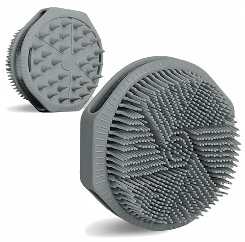 Dual-Sided Silicone Body Scrubber,2-in-1 Silicone Loofah for Shower Exfoliating Body Brush Buffer Scrubber for Men and Women for All Skin,Scalp Massager Lather Well＆Easy to Clean (Gray)