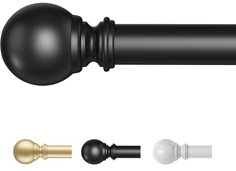 Time Forest Black Curtain Poles 76 to 112cm, 16mm Diameter Thin Curtain Pole for Light and Medium Weight Curtains Metal Adjustable Curtain Rod for Eyelet Curtains for Windows Door
