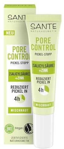 SANTE Naturkosmetik Pore Control Pickel Stopp - 15ml - Soforthilfe bei Pickeln & Unreinheiten - mit Salicylsäure & Zink - lindert Entzündungen & Rötungen - vegan & dermatologisch getestet