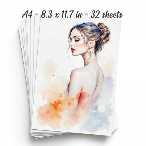 Water Color Paper A4 8.3X11.7IN 32 Fogli Carta Acquerello, 140lb 300gsm | 100 Polpa di Cotone, Forniture D Arte per Bambini e Adulti, Schizzi Artista, Disegno a Mano Libera, Qualità Superiore
