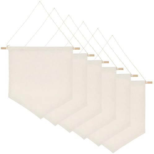 6 Pcs Blank Canvas Banners, Enamel Pin Wall Display Banners with Wooden Dowel, Wall Decorative DIY Hanging Flags, Wall Display Banner for Display Badge, Buttons, Lapel Collections (11.8x10.83)