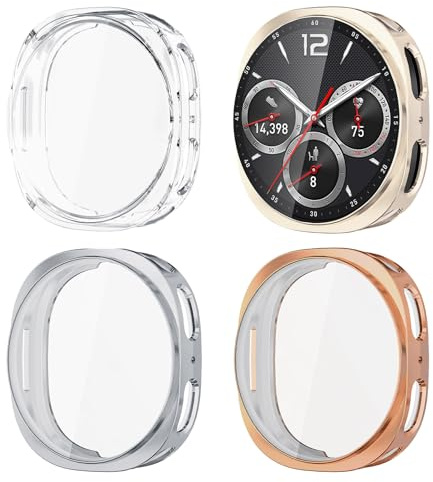 Yolovie (4-Stück Schutzhülle Kompatibel mit Samsung Galaxy Watch 8 (Version 2025) 40mm hülle Displayschutz Silikon Robuster Stoßfänger Cover (Clear/Silber/Cream/Roségold)
