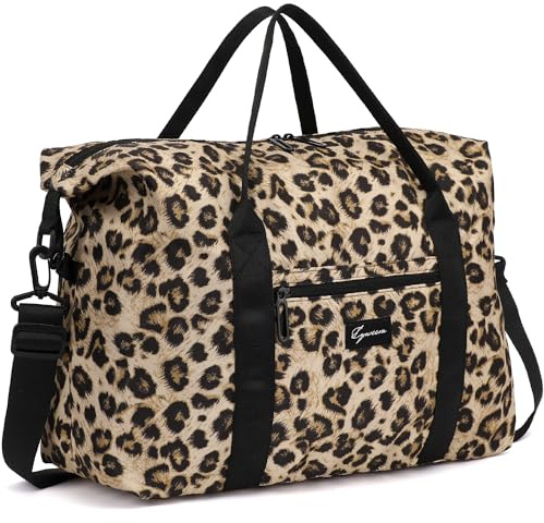XYVIA Reisetasche für Reisen, faltbar, Leopardenmuster, Handgepäcktasche, kleine und mittelgroße Wochenendtasche für Damen, 40 l, wasserdicht, Sporttasche für Herren, mit Computerfach