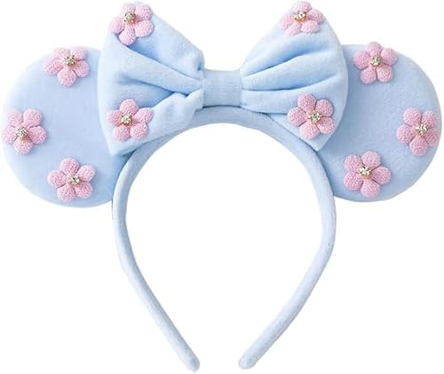 Mausohren Stirnbänder für Frauen Mädchen Himmelblaue Blume Mausohr Haarbänder Schleife Samt Stirnband Weihnachten Geburtstage Haarschmuck(blaue Blütenblätter)