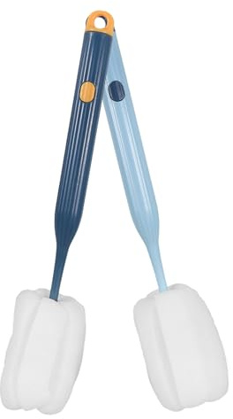 Gogogmee Lot de 2 Goupillons à Long Manche pour Nettoyage Bouteilles et Tasses, Brosse Éponge Douce Réutilisable Bleu Clair et Bleu Foncé, Brosse Multifonctionnelle pour Biberons et