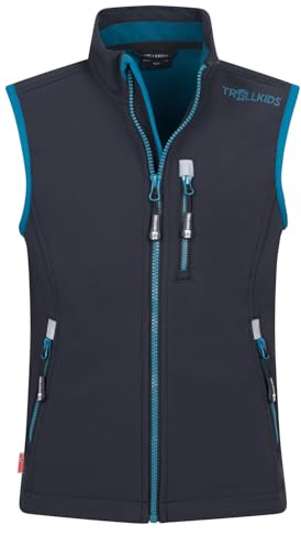 Trollkids Kids Trollfjord Vest | Wasserabweisend und atmungsaktiv, Warme Fleece-Fütterung, Zwei Hüfttaschen sowie eine Brusttasche