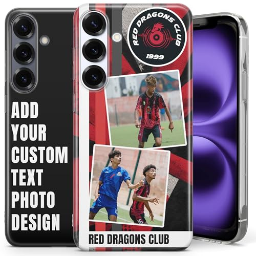 Individuelle Fußball-Foto-Handyhülle – 2 Fotos, Logo und Vereinsname hinzufügen für iPhone 17 Pro Max, 16 Pro, 15, 14, 13, 12, 11, XR, XS, 7, 8, Samsung Galaxy S26, S25, S24 Ultra, Google Pixel 10 Pro