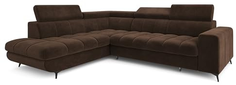 Masseno Ecksofa MORIVA L-S mit Schlaffunktion L-Form, Klassisch Sofa mit Bettkasten, Wohnzimmersofa, Couch, Soffa, Bettsofa, Couchgarnitur - Braun, Monolith 29
