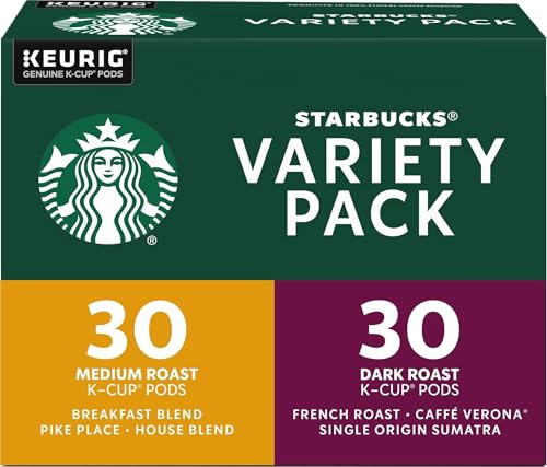 Starbucks K-Cup Coffee Pods, Medium And Dark Roast Coffee Variety Pack for Keurig Brewers, 100% Arabica, 6 Boxes (60 Pods Total)