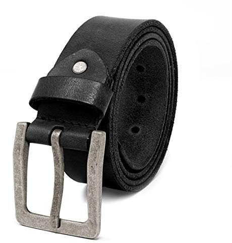 ROYALZ Antik Vintage Ledergürtel für Herren Büffel-Leder aus robusten 4mm Voll-Leder Jeans-Herren-Gürtel mit Dornenschließe 38mm, Farbe:Schwarz, Größe:110