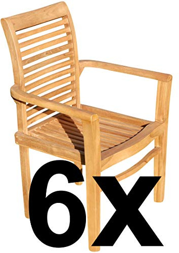 ASS ECHT Teak Holz Design Gartensessel Gartenstuhl Sessel Holzsessel Gartenmöbel sehr robust Alpen, Größe:6 Stück