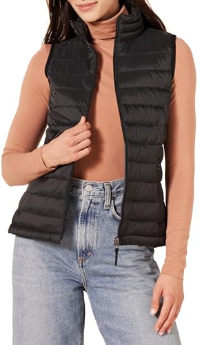 Amazon Essentials Damen Leichte, Wasserbeständige Pufferweste, Verstaubar, Schwarz, S