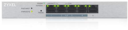 Zyxel 5-Port Gigabit Web Managed PoE+ Switch with 60 Watt Budget, limited lifetime protection, UK Plug [GS1200-5HPv2] | 4x PoE+ with 68W Budget + 1x GbE Ports, Fanless, VLAN, QOS, IGM Snooping, Energy Efficient, new version: GS1200-5HPv3