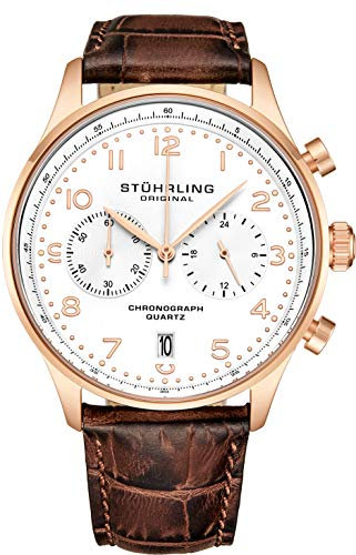 Stuhrling Original Herren Quarz Chronograph Uhr - Edelstahlgehäuse und Lederarmband - Analoges Zifferblatt mit Datumsanzeige GR1-Q Herrenuhrenkollektion